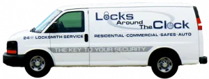 Locks Around the Clock 24/7 mobile locksmith service van. Residential, commercial, safes, and automotive