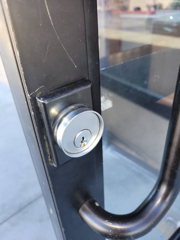Downtown storefront glass entry hardware serviced by Locks Around the Clock